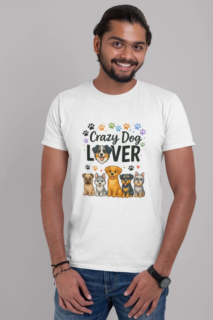 Crazy Dog Lover T-Shirt – Cute Puppy Cartoon Cotton Tee India